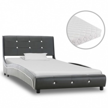 Łóżko z materacem, szare, sztuczna skóra, 90 x 200 cm
