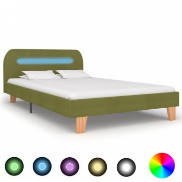 Rama łóżka z LED, zielona, tapicerowana tkaniną, 120 x 200 cm