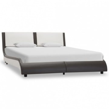 Rama łóżka, szaro-biała, sztuczna skóra, 140 x 200 cm
