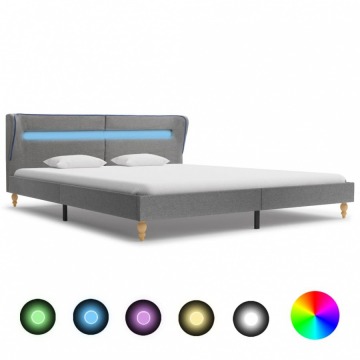 Rama łóżka z LED, jasnoszara, tapicerowana tkaniną, 180x200 cm