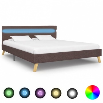 Rama łóżka z LED, taupe, tkanina, 160 x 200 cm