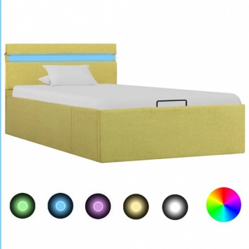 Rama łóżka z podnośnikiem i LED, limonkowa, tkanina, 100x200 cm