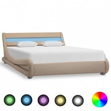 Rama łóżka z LED, cappuccino, sztuczna skóra, 140 x 200 cm