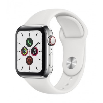 Smartwatch Apple Watch 5 GPS+Cellular - srebrny stalowy 40 | biały pasek sportowy