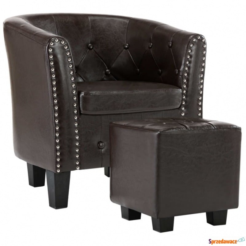Fotel klubowy z podnóżkiem brązowy sztuczna skóra - Krzesła biurowe - Sieradz