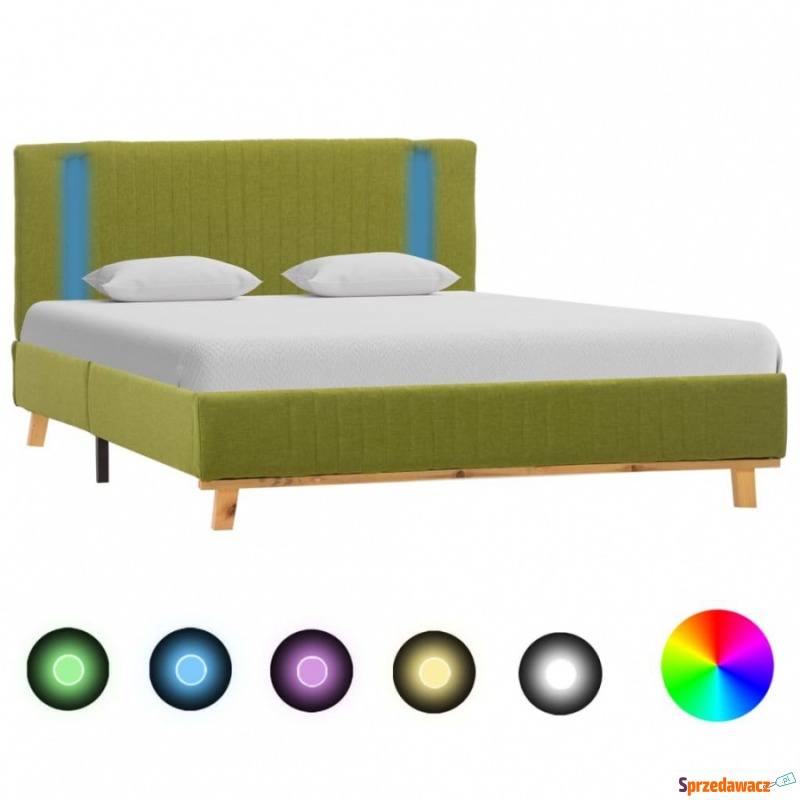Rama łóżka z LED, zielona, tapicerowana tkani... - Łóżka - Chocianowice