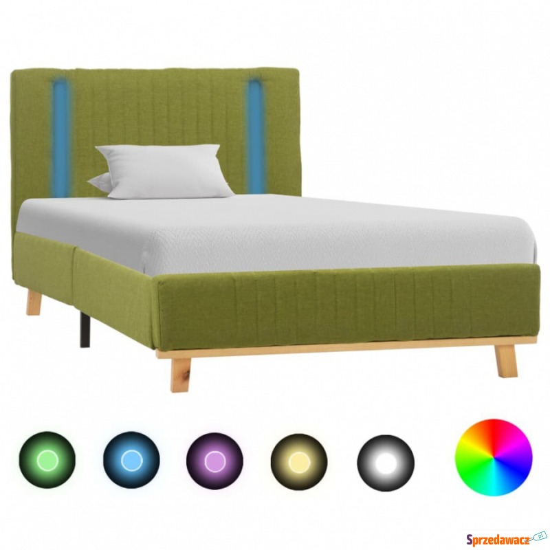 Rama łóżka z LED, zielona, tapicerowana tkani... - Łóżka - Częstochowa
