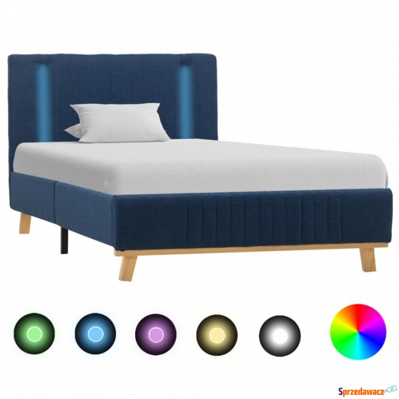 Rama łóżka z LED, niebieska, tapicerowana tka... - Łóżka - Zgorzelec