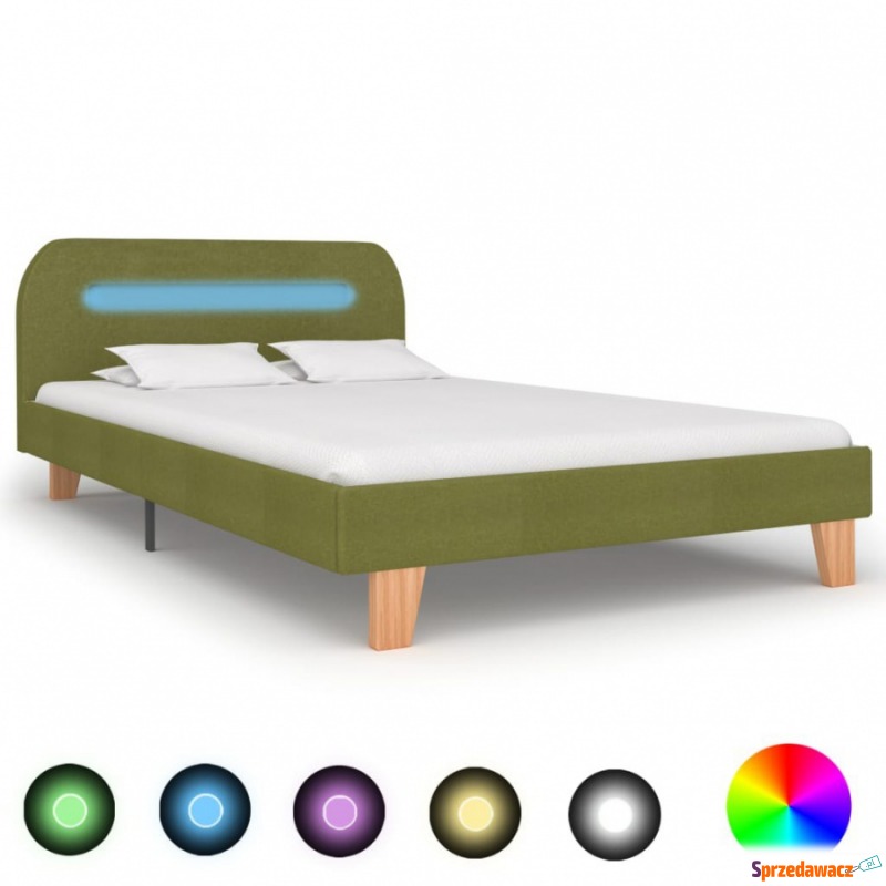 Rama łóżka z LED, zielona, tapicerowana tkani... - Stelaże do łóżek - Władysławowo