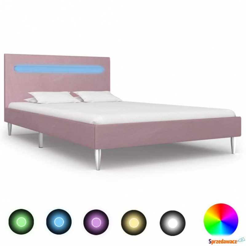 Rama łóżka z LED, różowa, tapicerowana tkanin... - Łóżka - Siedlce