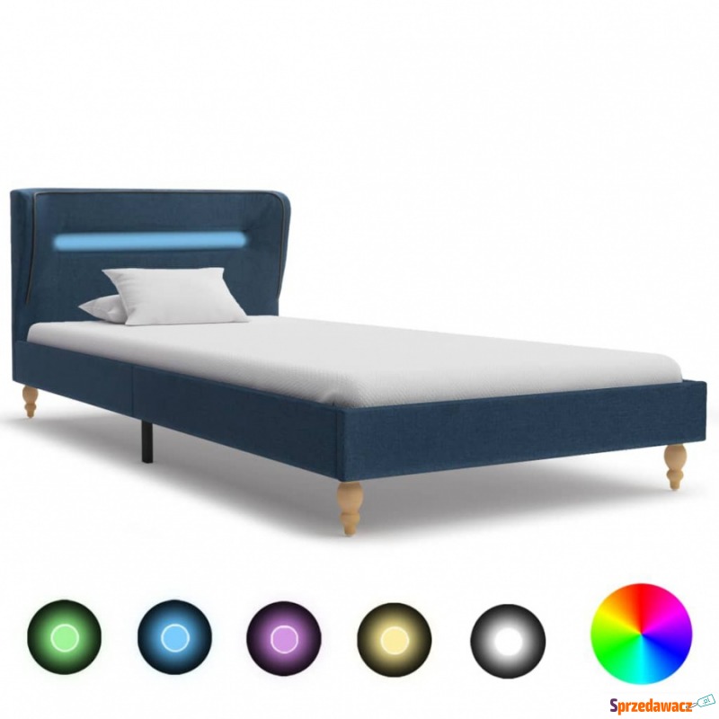 Rama łóżka z LED, niebieska, tapicerowana tka... - Łóżka - Pruszków