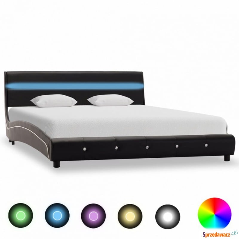 Rama łóżka z LED, czarna, sztuczna skóra, 160... - Stelaże do łóżek - Czaplinek