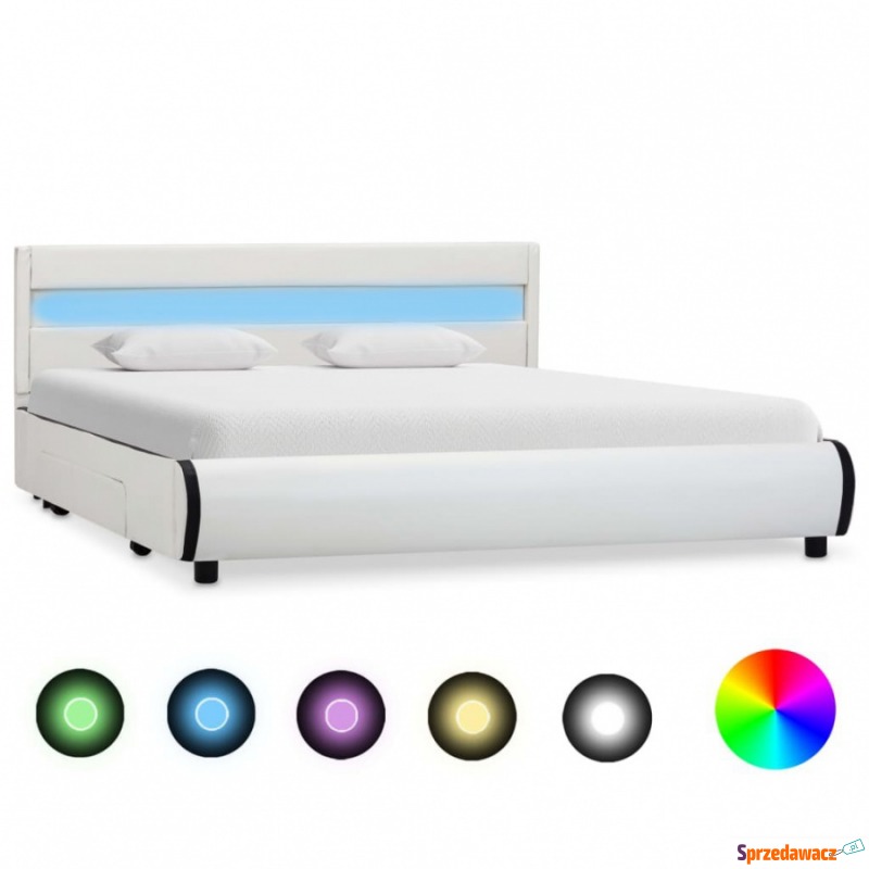 Rama łóżka z LED, biała, sztuczna skóra, 120... - Łóżka - Czechowice-Dziedzice