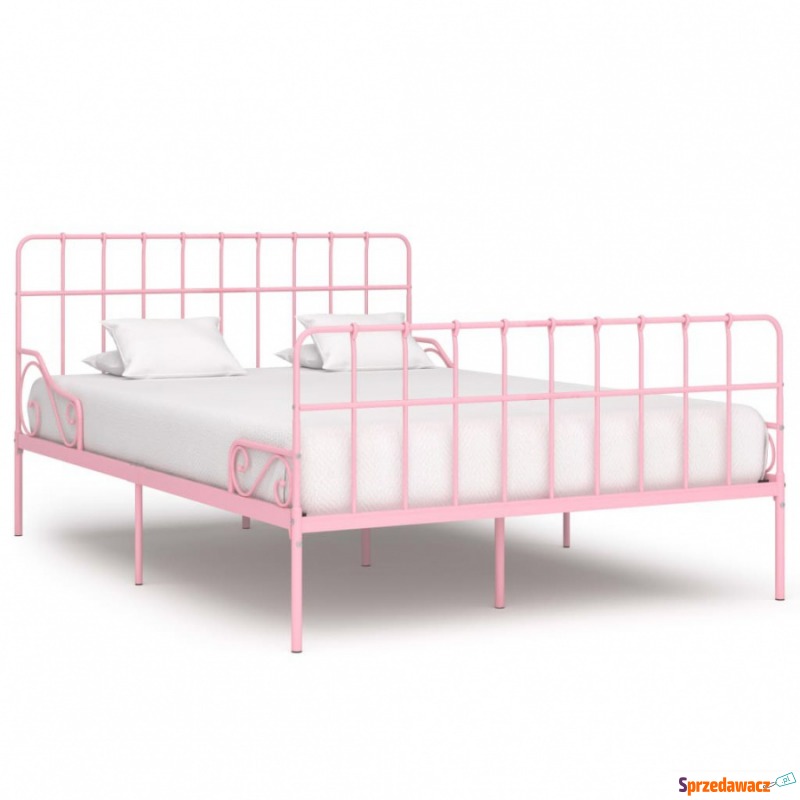Rama łóżka ze stelażem z listw, różowa, metal... - Łóżka - Domaszowice