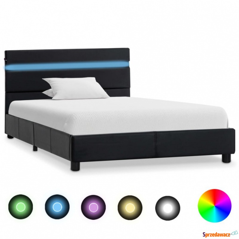 Rama łóżka z LED, czarna, sztuczna skóra, 90 x... - Stelaże do łóżek - Ostrołęka