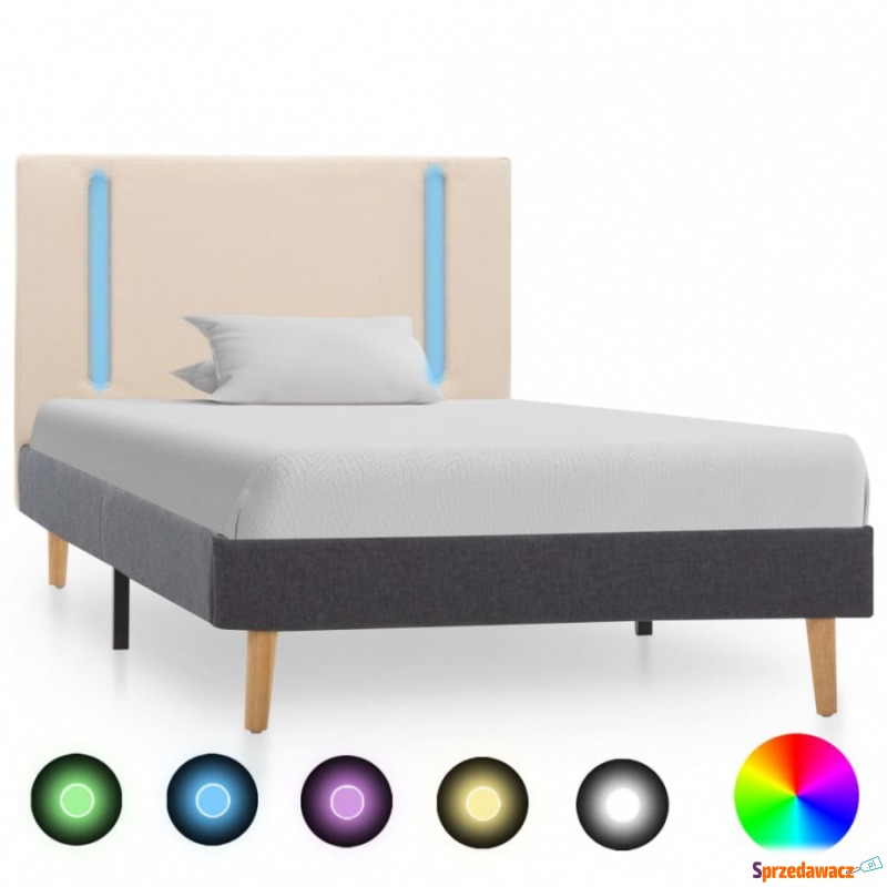 Rama łóżka z LED, kremowo-ciemnoszara, tkanina,... - Łóżka - Tczew