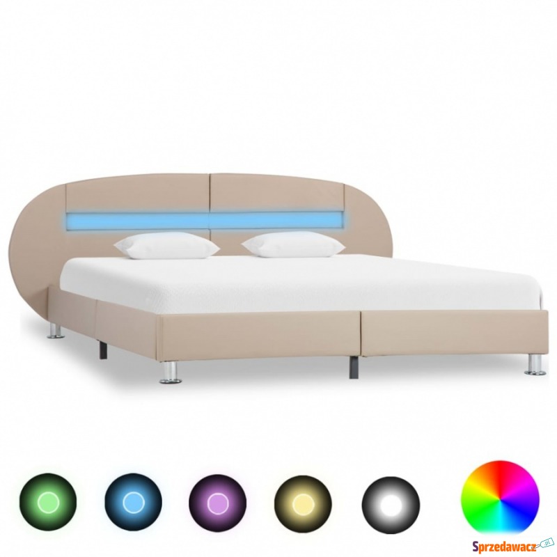 Rama łóżka z LED, cappuccino, sztuczna skóra,... - Łóżka - Koszalin