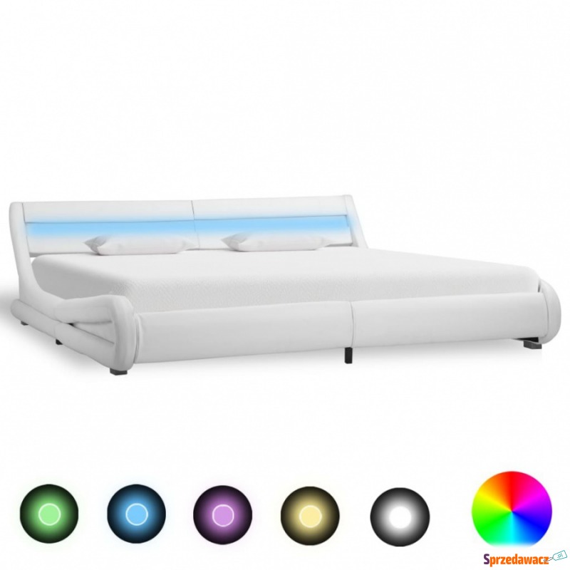 Rama łóżka z LED, biała, sztuczna skóra, 180... - Stelaże do łóżek - Nowy Sącz