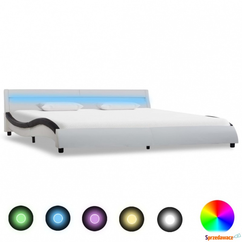 Rama łóżka LED, biało-czarna, sztuczna skóra,... - Łóżka - Grójec