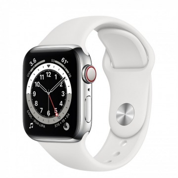 Smartwatch Apple Watch 6 GPS+Cellular 40mm stalowy, srebrny | biały pasek sportowy