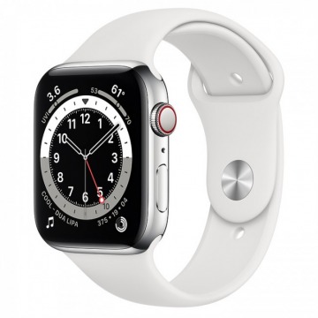 Smartwatch Apple Watch 6 GPS+Cellular 44mm stalowy, srebrny | biały pasek sportowy