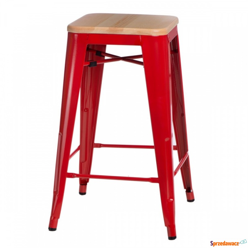 Krzesło barowe Paris Wood D2 65cm czerwone-sosna... - Taborety, stołki, hokery - Grabówka
