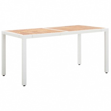 Stół ogrodowy, biały, 150x90x75 cm, rattan PE i drewno akacjowe