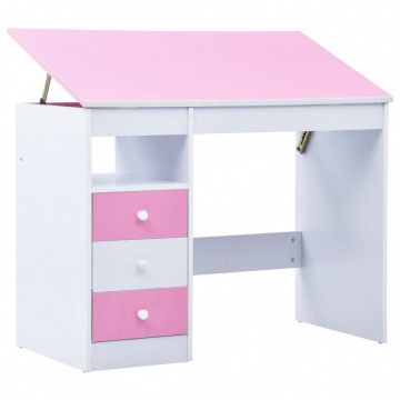 Biurko dla dzieci z odchylanym blatem, różowo-białe