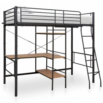 Rama łóżka piętrowego z biurkiem, szara, metalowa, 90 x 200 cm