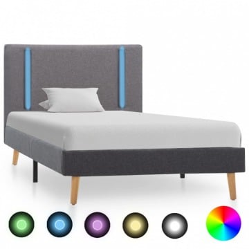 Rama łóżka z LED, jasno- i ciemnoszara, tkanina, 100 x 200 cm