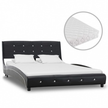 Łóżko z materacem, czarne, sztuczna skóra, 120 x 200 cm