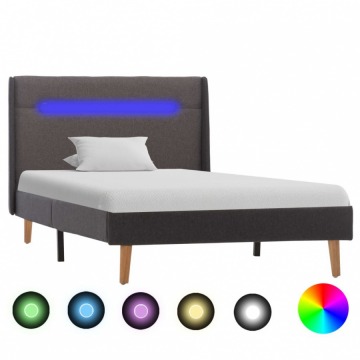 Rama łóżka z LED, szara, tkanina, 100 x 200 cm