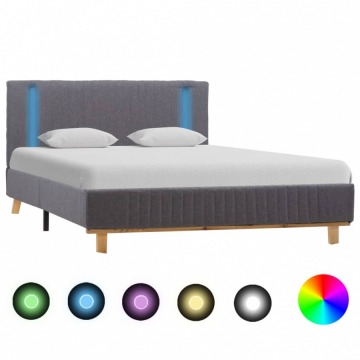 Rama łóżka z LED, jasnoszara, tapicerowana tkaniną, 120x200 cm