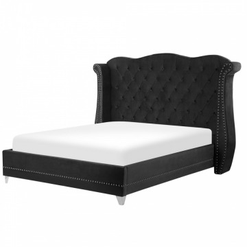 Łóżko welurowe 160 x 200 cm czarne AYETTE