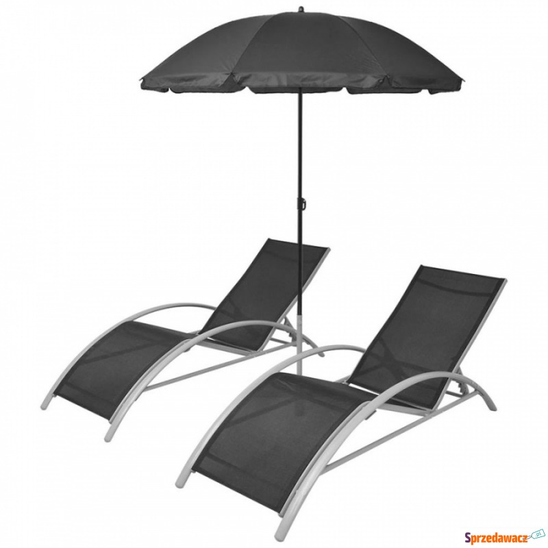 Leżaki z parasolem, aluminiowe, czarne - Leżaki - Bełchatów