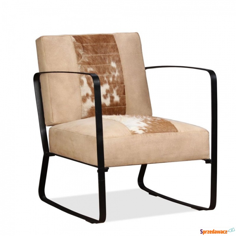 Fotel z prawdziwej koziej skóry i płótna kremowy - Krzesła biurowe - Sieradz