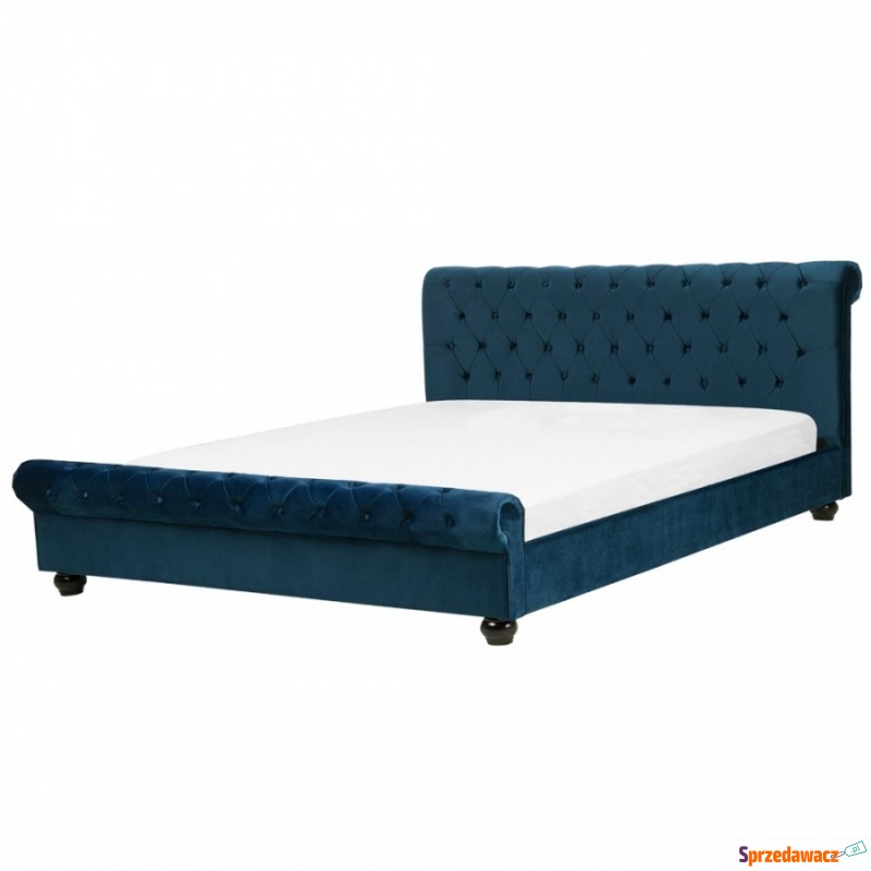 Łóżko welurowe 180 x 200 cm niebieskie AVALLON - Łóżka - Rogoźnik