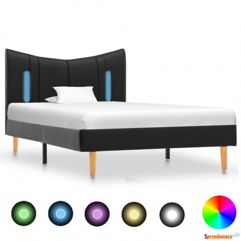 Rama łóżka z LED, czarna, sztuczna skóra, 90 x... - Łóżka - Wałbrzych