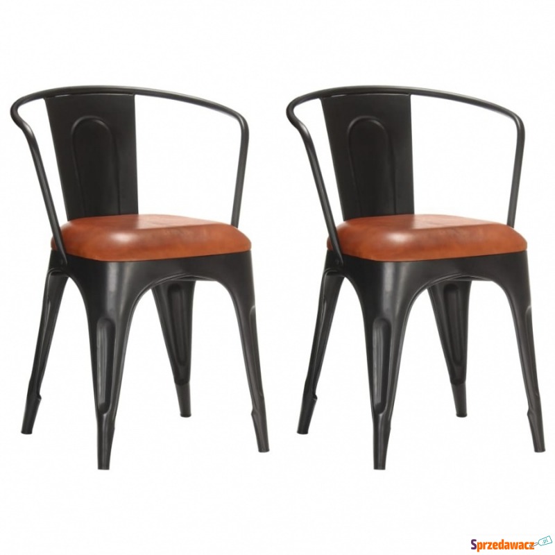Krzesła stołowe, 2 szt., brązowe, naturalna skóra - Krzesła kuchenne - Pruszcz Gdański