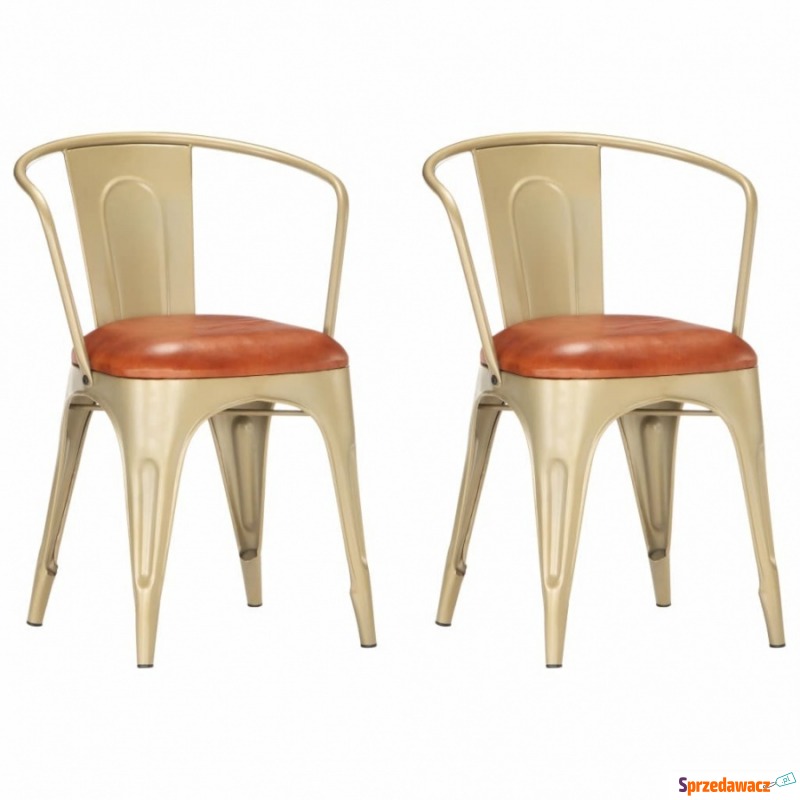Krzesła stołowe, 2 szt., brązowe, skóra naturalna - Krzesła kuchenne - Legionowo