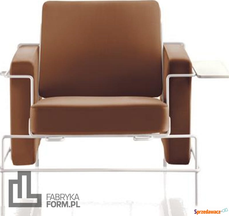 Fotel Traffic skórzany brązowy z białą ramą - Sofy, fotele, komplety... - Płock
