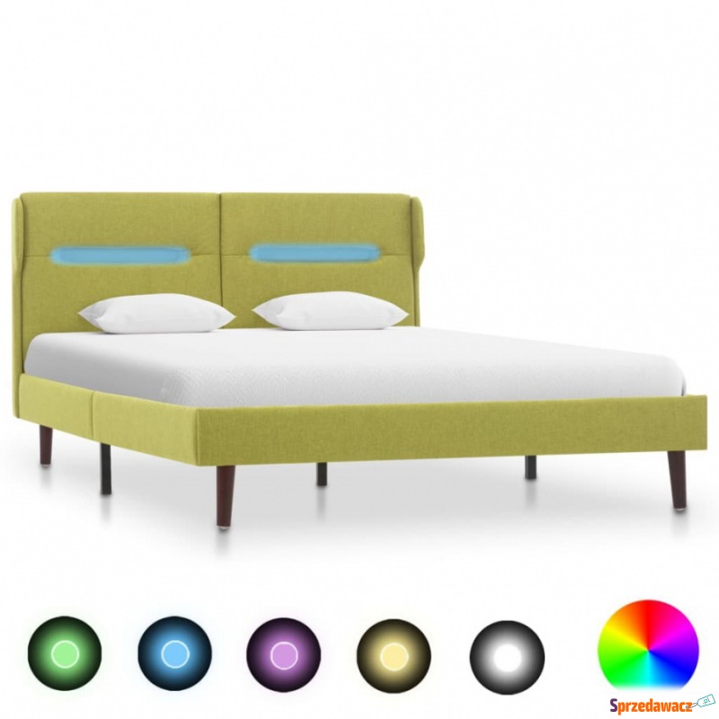 Rama łóżka z LED, zielona, tapicerowana tkani... - Łóżka - Świecie