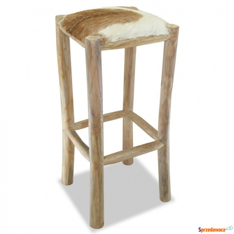 Krzesło barowe prawdziwa skóra drewno tekowe... - Taborety, stołki, hokery - Kraczkowa