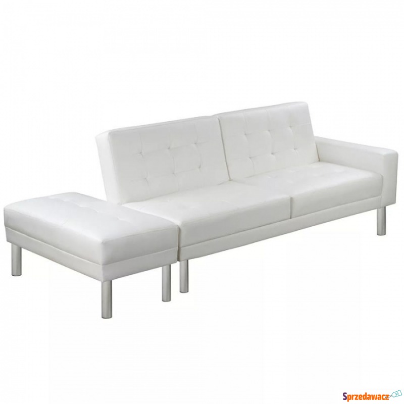 Rozkładana sofa ze sztucznej skóry, kolor biały - Sofy, fotele, komplety... - Płock