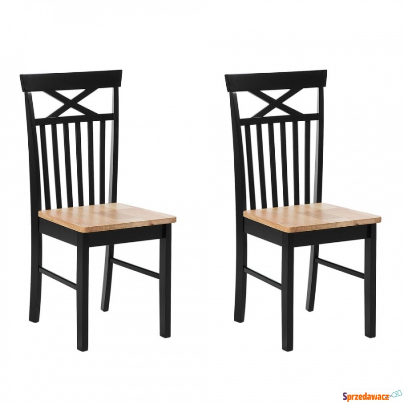 Zestaw 2 krzeseł do jadalni jasne drewno z cz... - Krzesła do salonu i jadalni - Bługowo