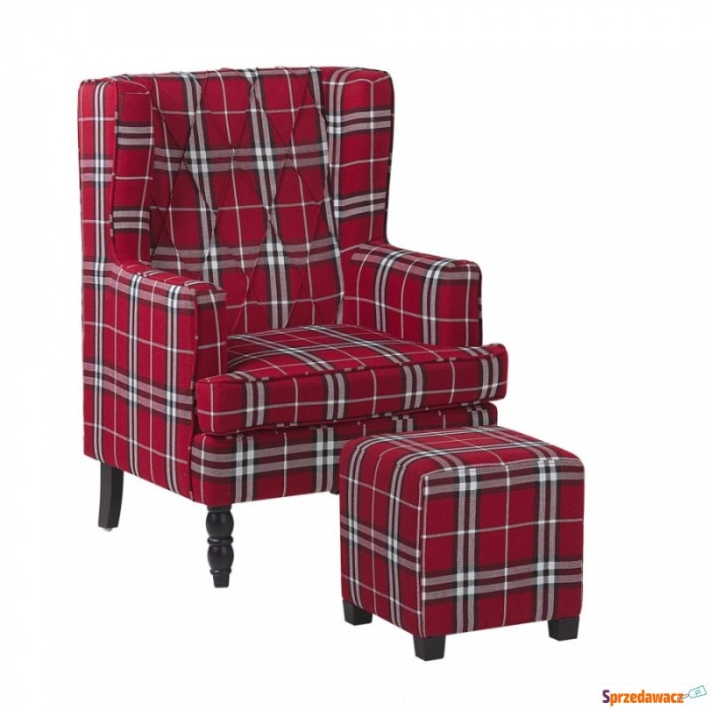 Fotel z podnóżkiem w kratę czerwono-czarny SANDSET - Sofy, fotele, komplety... - Wodzisław Śląski