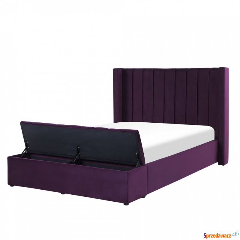 Łóżko welurowe z ławką 140 x 200 cm fioletowe... - Łóżka - Jasło
