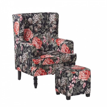 Fotel z podnóżkiem w kwiaty czarny SANDSET