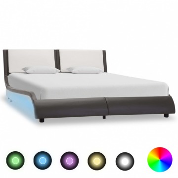 Rama łóżka z LED, szaro-biała, sztuczna skóra, 140 x 200 cm