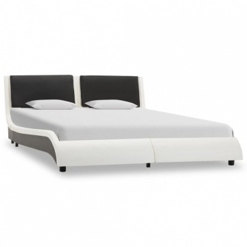 Rama łóżka, biało-czarna, sztuczna skóra, 140 x 200 cm